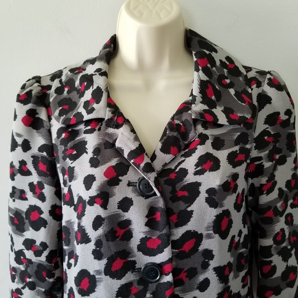 NICOLE MILLER Abstract Animal Print  Trench Coat Button Down Vintage  Sz 8 - Picture 3 of 10